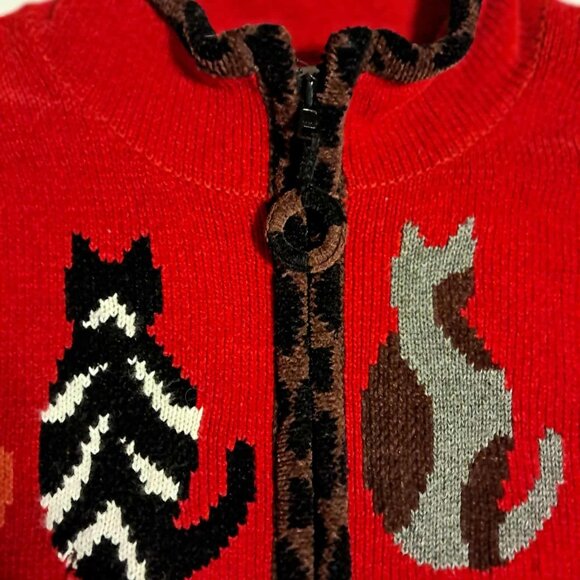 WOMENS COLDWATER CREEK RED LEOPARD TRIM CAT SWEATER CARDIGAN SMALL - Picture 5 of 5